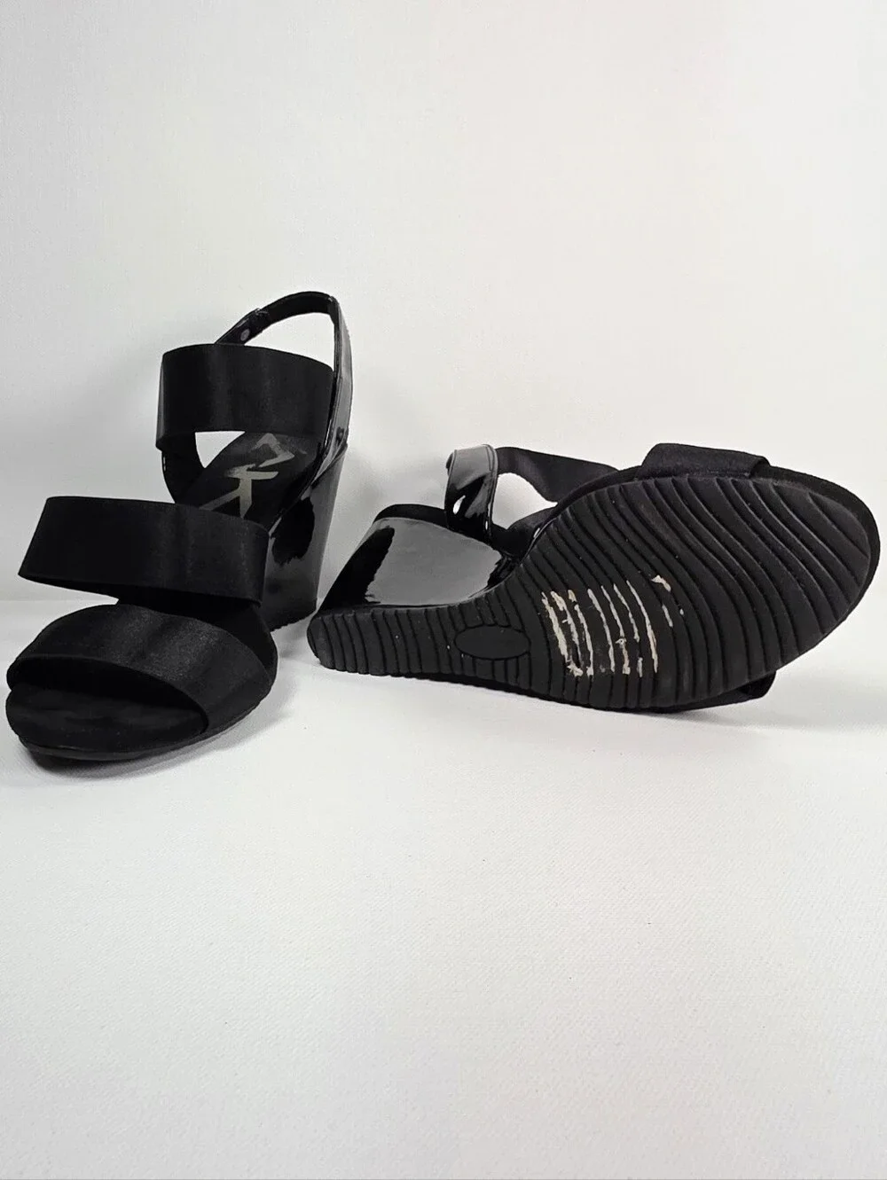 Anne Klein Sport Size 7.5 Black Strappy Wedge Sandals - Women